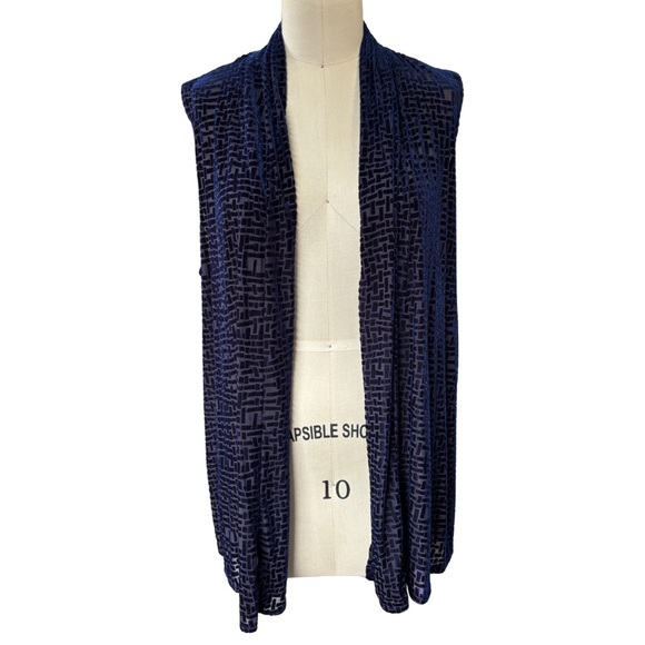 Susan Graver Midnight Blue Textured Burnout Lightweight Velour Vest Kimono Large - Picture 3 of 9